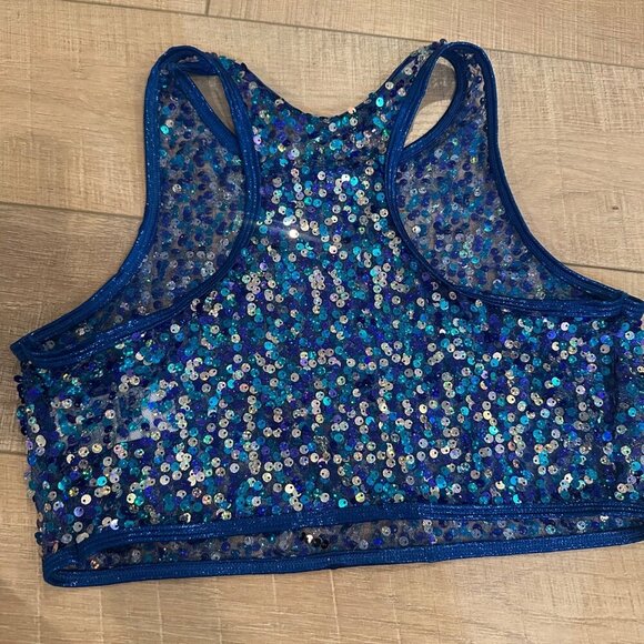 Blue Sequin Racerback Crop Top Dancewear By Curtain Call ADULT SMALL E2068 - Picture 9 of 9